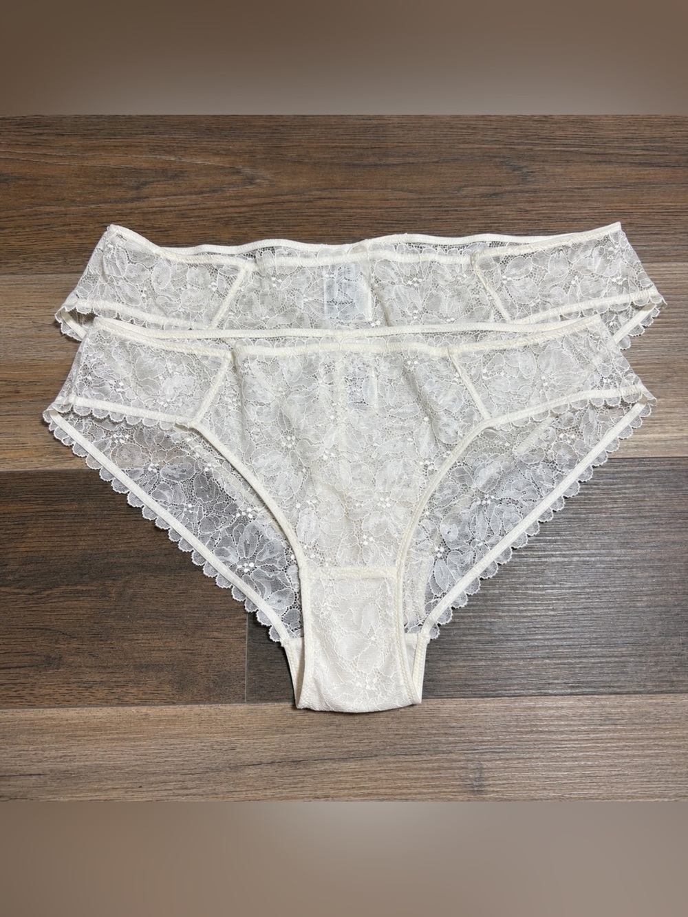 & Other Stories Womens Size 12 Lace Sheer Panty Cream Floral Stretch (SET OF 2)